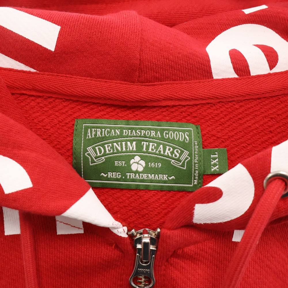 DENIM TEARS(デニムティアーズ) ×ARTHUR JAFA SYSTEMIC RACISM CONTROLS AMERICAN ZIP UP HOODIE アーサージャファ ジップアップパーカー フーディー レッド