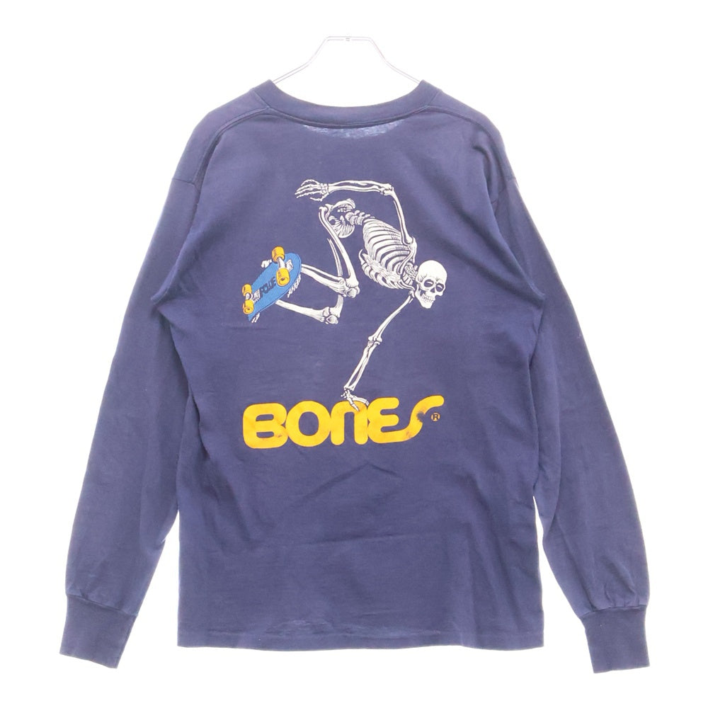 VINTAGE(ヴィンテージ) 80S POWELL PERALTA SKATE SKELTON パウエルペラルタ スケート スケルトン クルーネック 長袖Tシャツ カットソー ネイビー