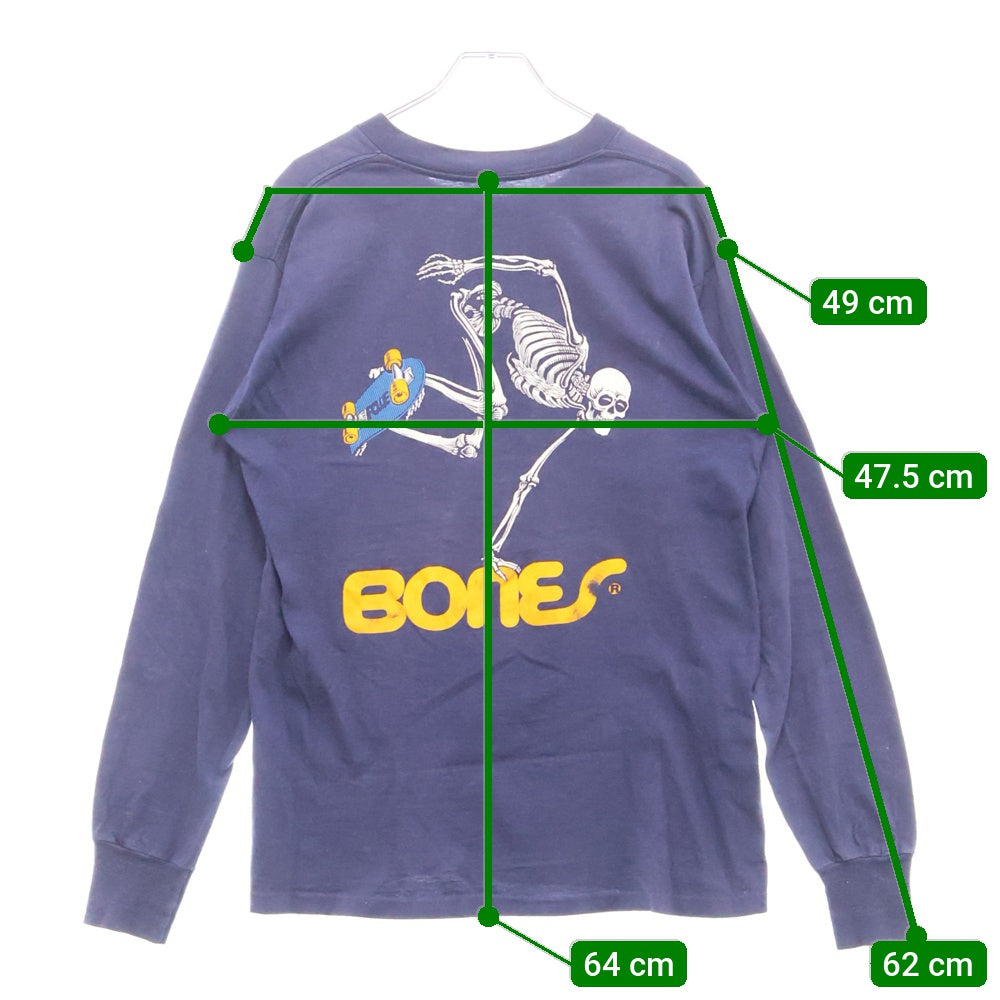 VINTAGE(ヴィンテージ) 80S POWELL PERALTA SKATE SKELTON パウエルペラルタ スケート スケルトン クルーネック 長袖Tシャツ カットソー ネイビー