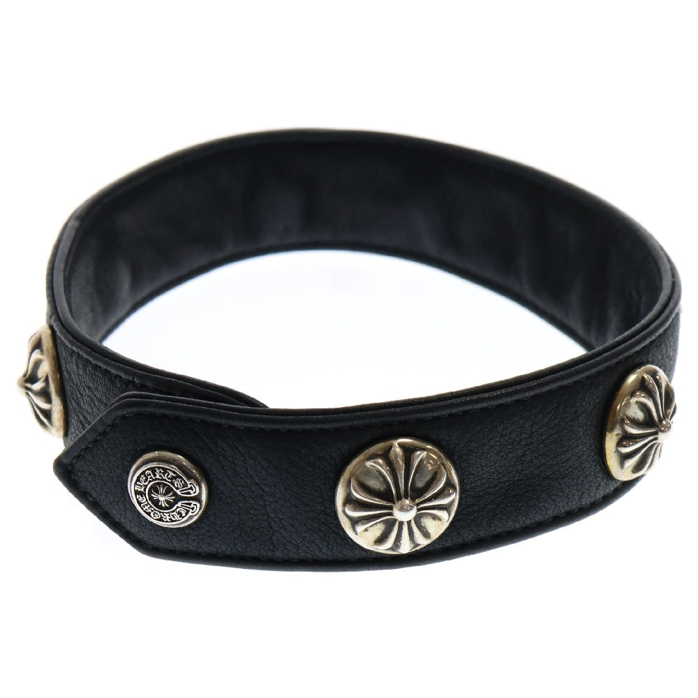 CHROME HEARTS(クロムハーツ) スクロールボタン クロスボール レザー チョーカー ネックレス ブラック