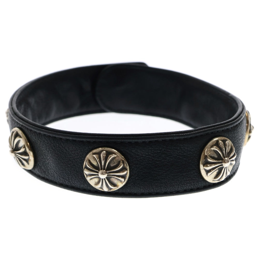 CHROME HEARTS(クロムハーツ) スクロールボタン クロスボール レザー チョーカー ネックレス ブラック