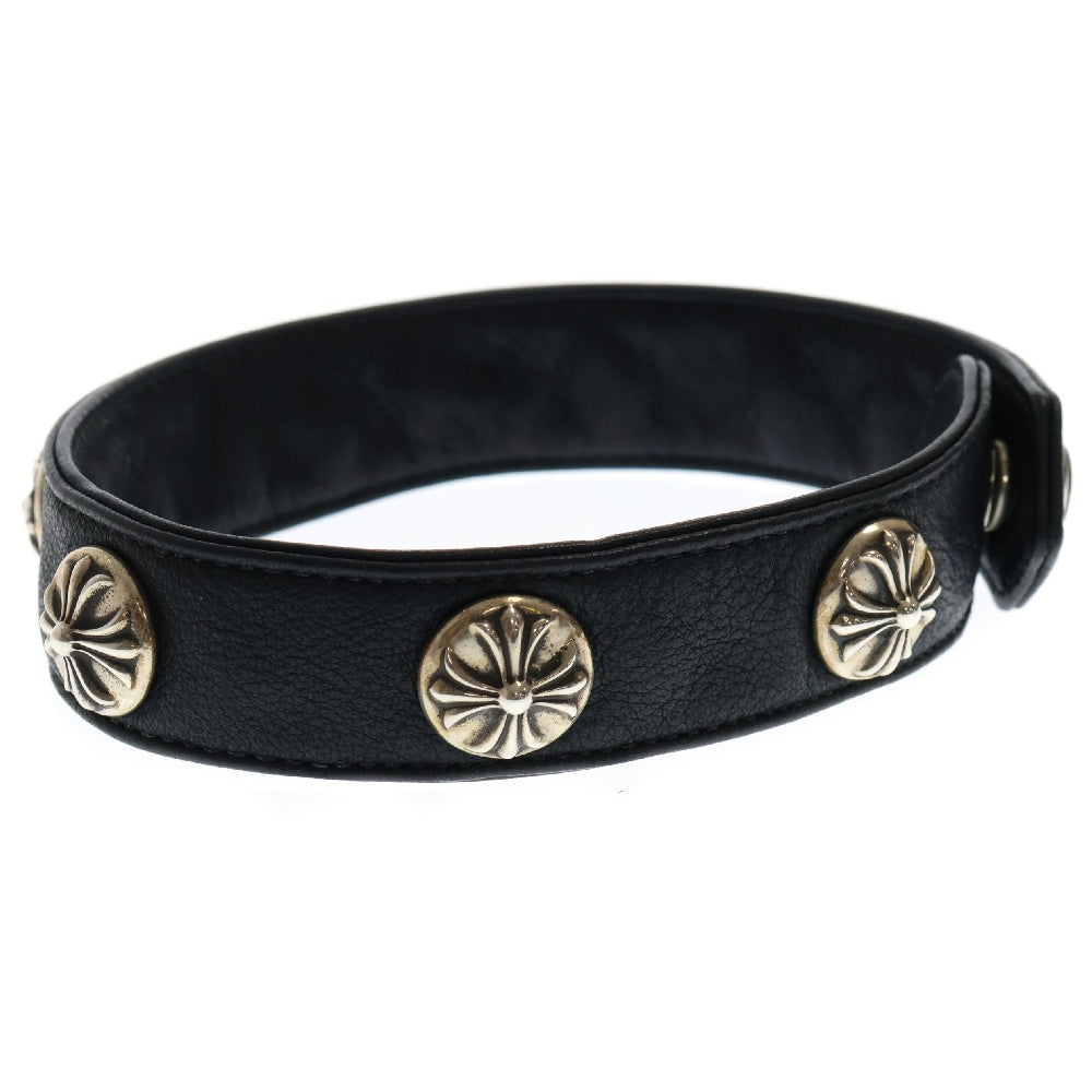 CHROME HEARTS(クロムハーツ) スクロールボタン クロスボール レザー チョーカー ネックレス ブラック