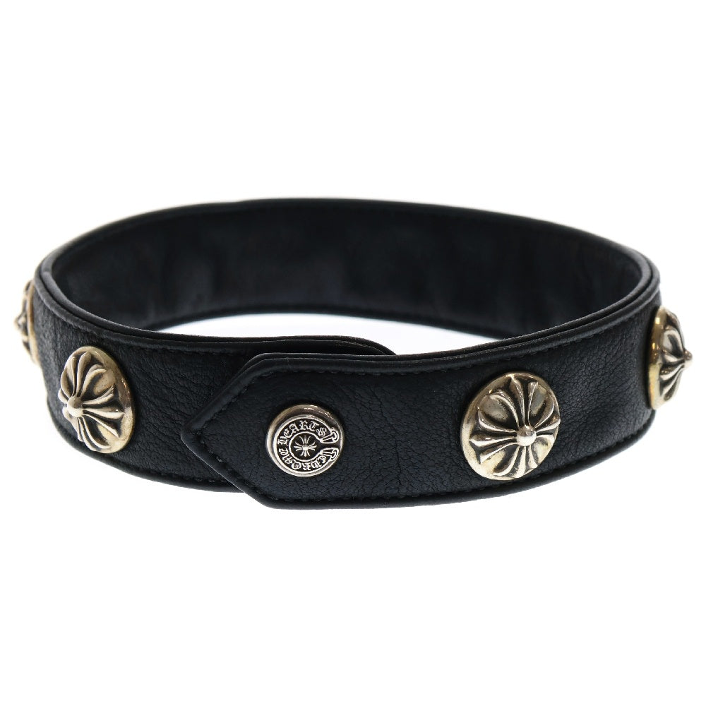 CHROME HEARTS(クロムハーツ) スクロールボタン クロスボール レザー チョーカー ネックレス ブラック