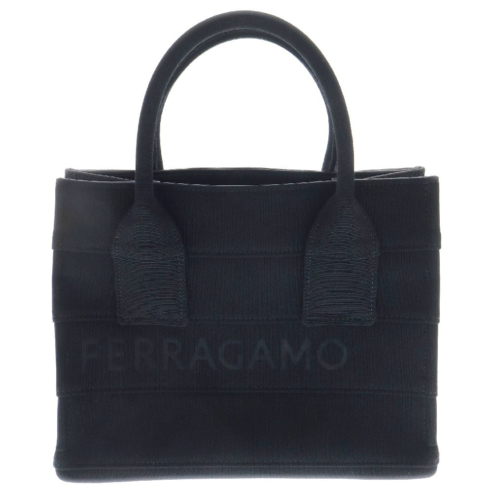 FERRAGAMO(フェラガモ) フロントロゴ ファブリック スモール トートバッグ ブラック 214988