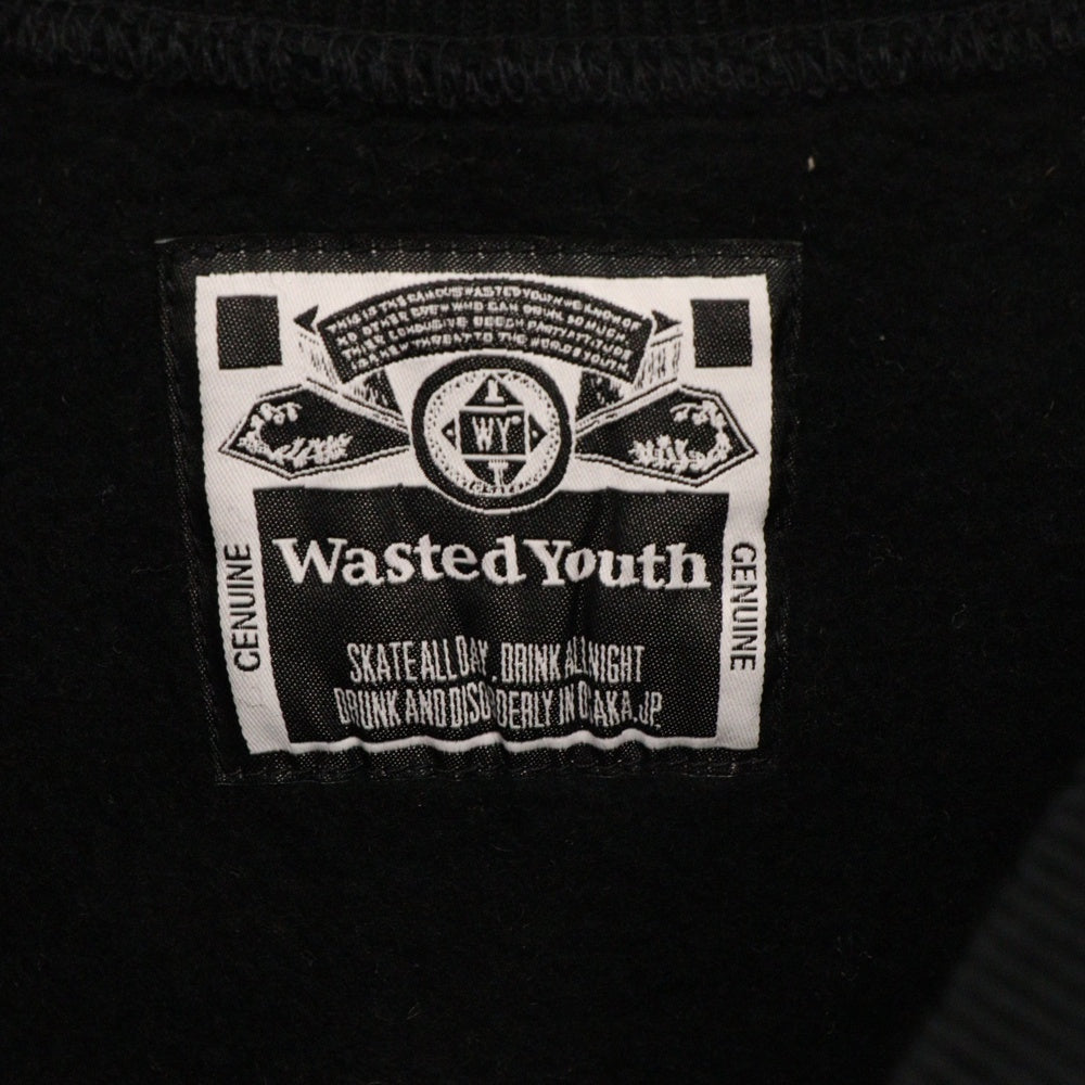 WASTED YOUTH(ウェイステッドユース) Logo Heavy Weight Sweatshirt ロゴスウェットトレーナー ブラック WY26CS004