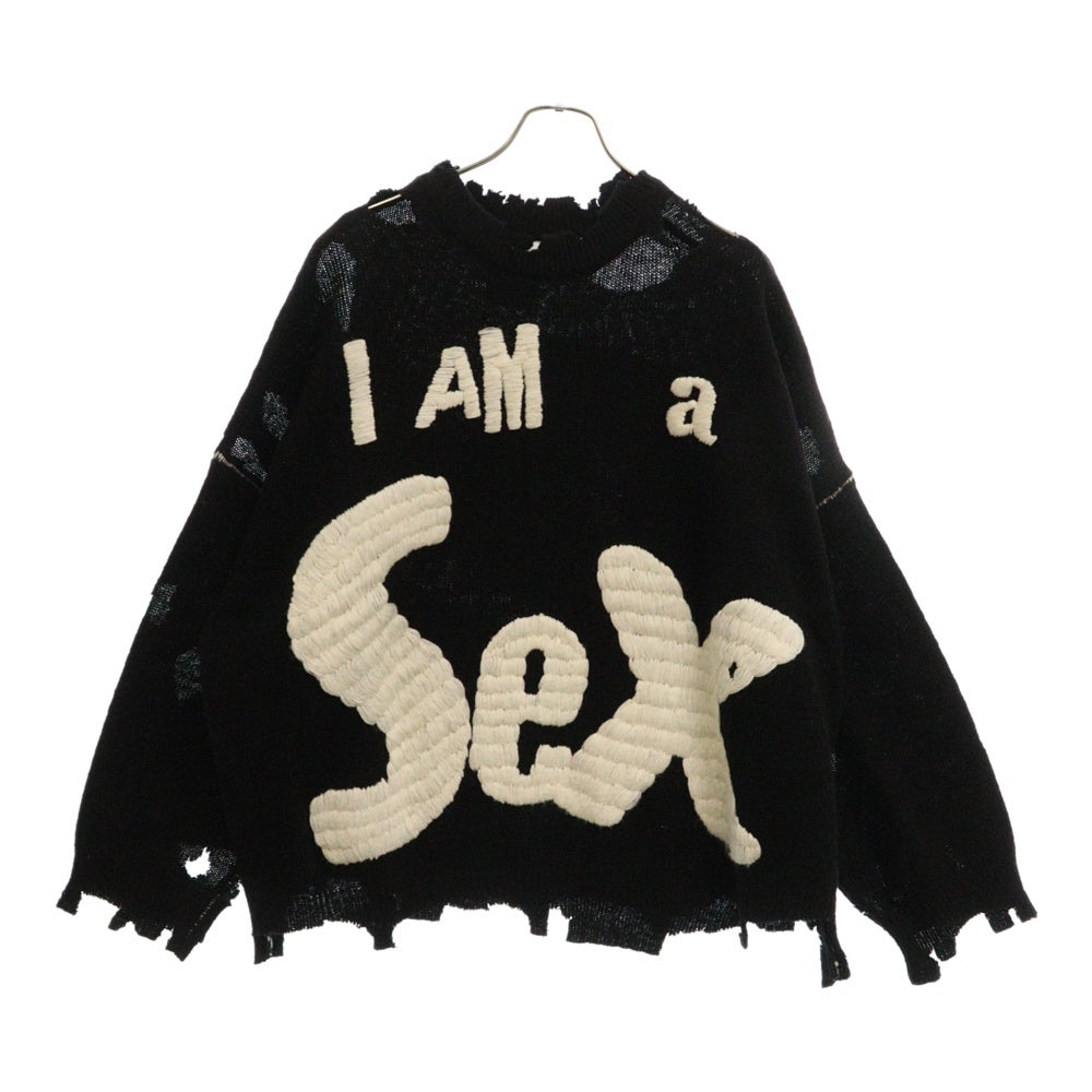 SAINT MICHAEL(セントマイケル) 24AW ×Sex Pistols セックスピストルズ SP CREW KNT I AM A クラッシュ加工クルーネックニットセーター ブラック SM-YS1-0000-C24