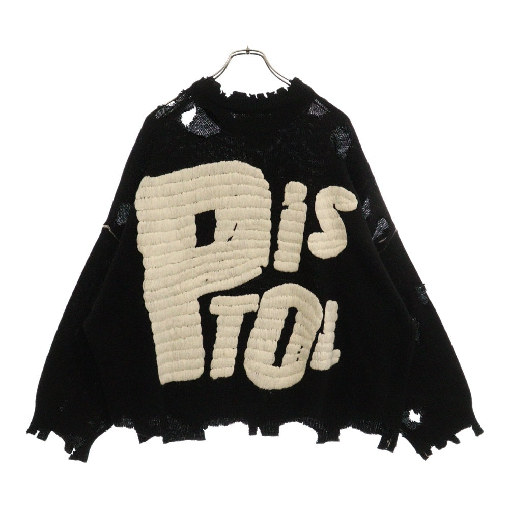 SAINT MICHAEL(セントマイケル) 24AW ×Sex Pistols セックスピストルズ SP CREW KNT I AM A クラッシュ加工クルーネックニットセーター ブラック SM-YS1-0000-C24