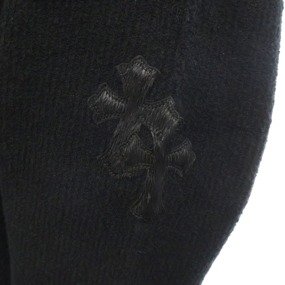 CHROME HEARTS(クロムハーツ) MED/LRG ハラコクロスパッチ コットン/ナイロンニット プルオーバーパーカー ブラック