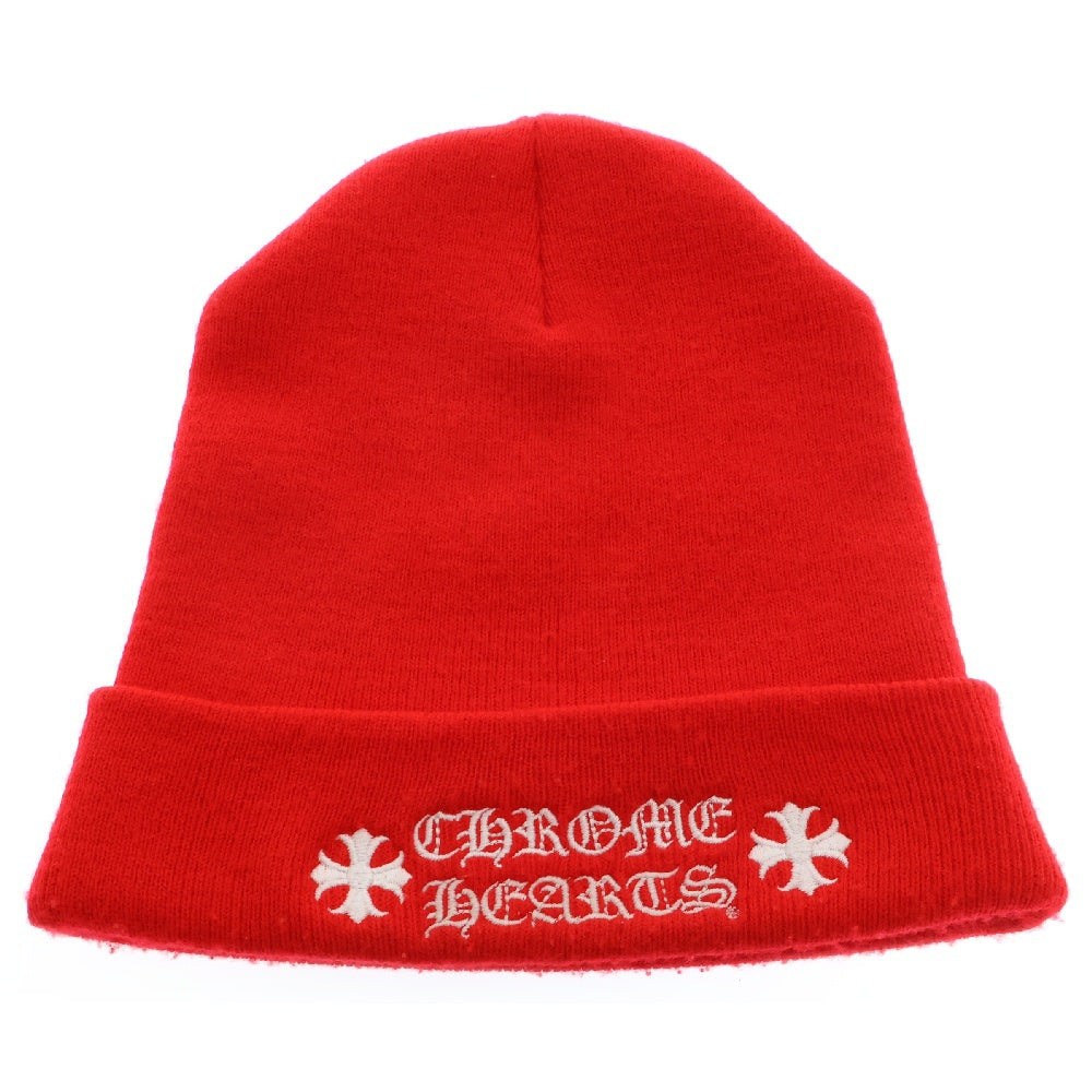 CHROME HEARTS(クロムハーツ) WATCH CAP ワッチキャップ ロゴ刺繍ビーニー ニットキャップ 帽子 レッド