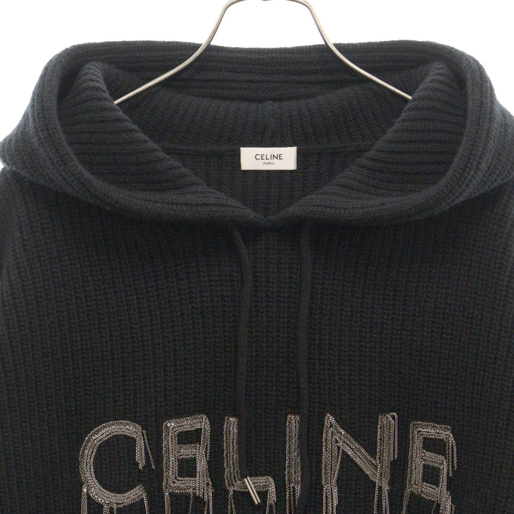 CELINE(セリーヌ) Chain Hooded Sweater in Wool チェーンロゴデザイン ウールフーディ パーカー ブラック 2AG74430U