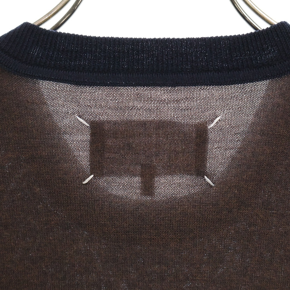 Maison Margiela 14(メゾンマルジェラ) 16AW カラー切り替え ウール クルーネック 長袖ニット セーター ネイビー/ブラウン S50HA0650 S15668