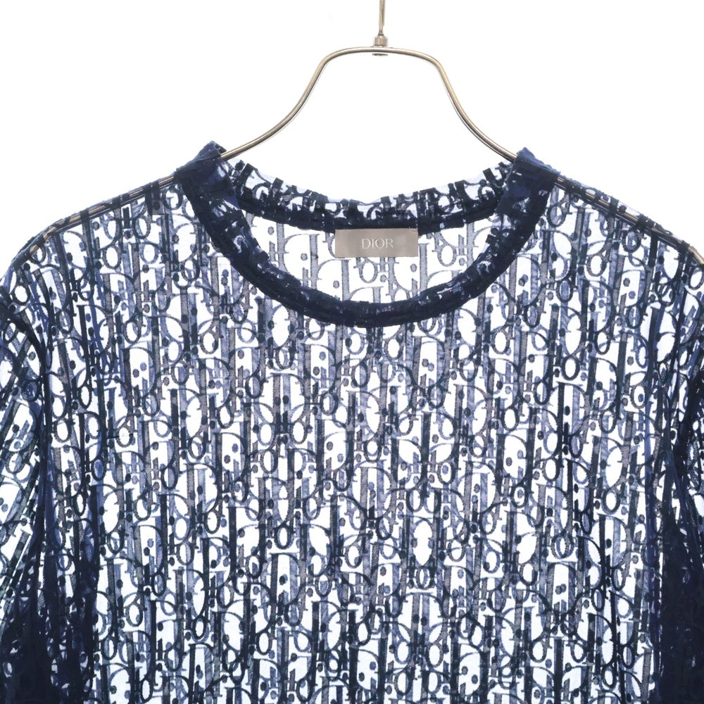 DIOR(ディオール) オブリーク 総柄 シースルー 半袖Tシャツ カットソー ネイビー 183J652A0537