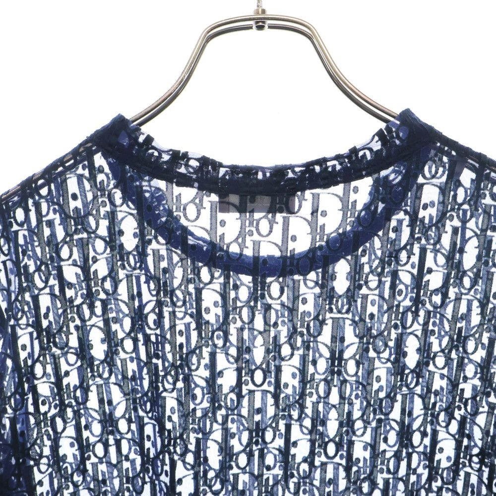 DIOR(ディオール) オブリーク 総柄 シースルー 半袖Tシャツ カットソー ネイビー 183J652A0537