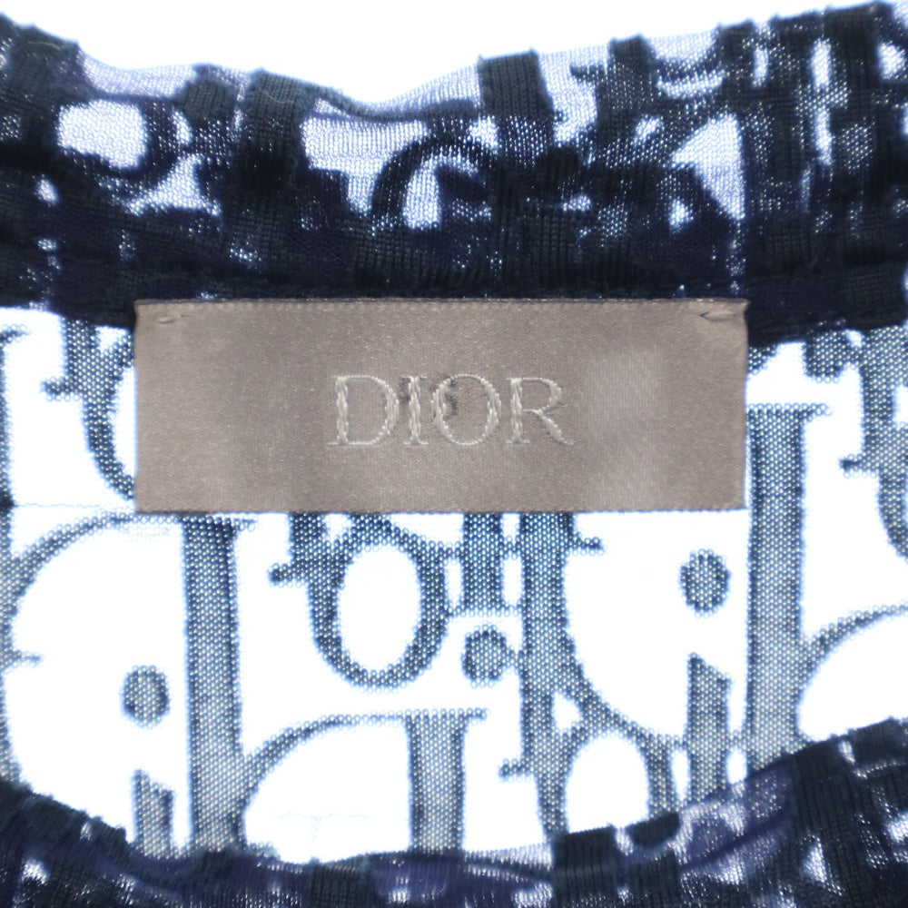 DIOR(ディオール) オブリーク 総柄 シースルー 半袖Tシャツ カットソー ネイビー 183J652A0537