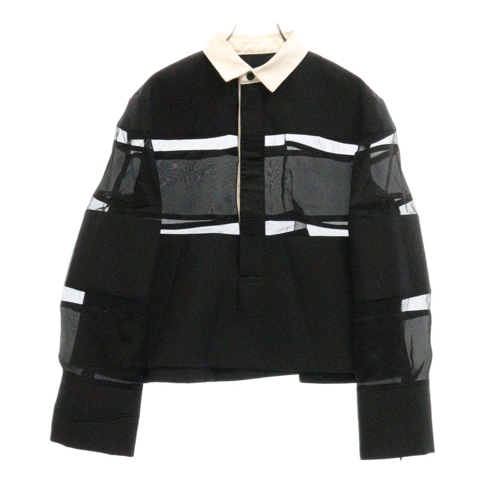 Sacai(サカイ) 24SS Suiting Bonding Rugby Shirt スーチング ボンディング ラグビー 長袖 シャツ ブラック 24-07041 レディース