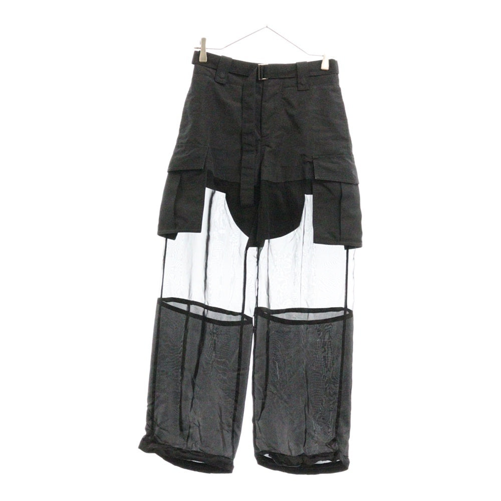 Sacai(サカイ) 24SS Fabric Combo Pants ファブリック コンボ 素材切り替え ロング パンツ ブラック 24-07227 レディース