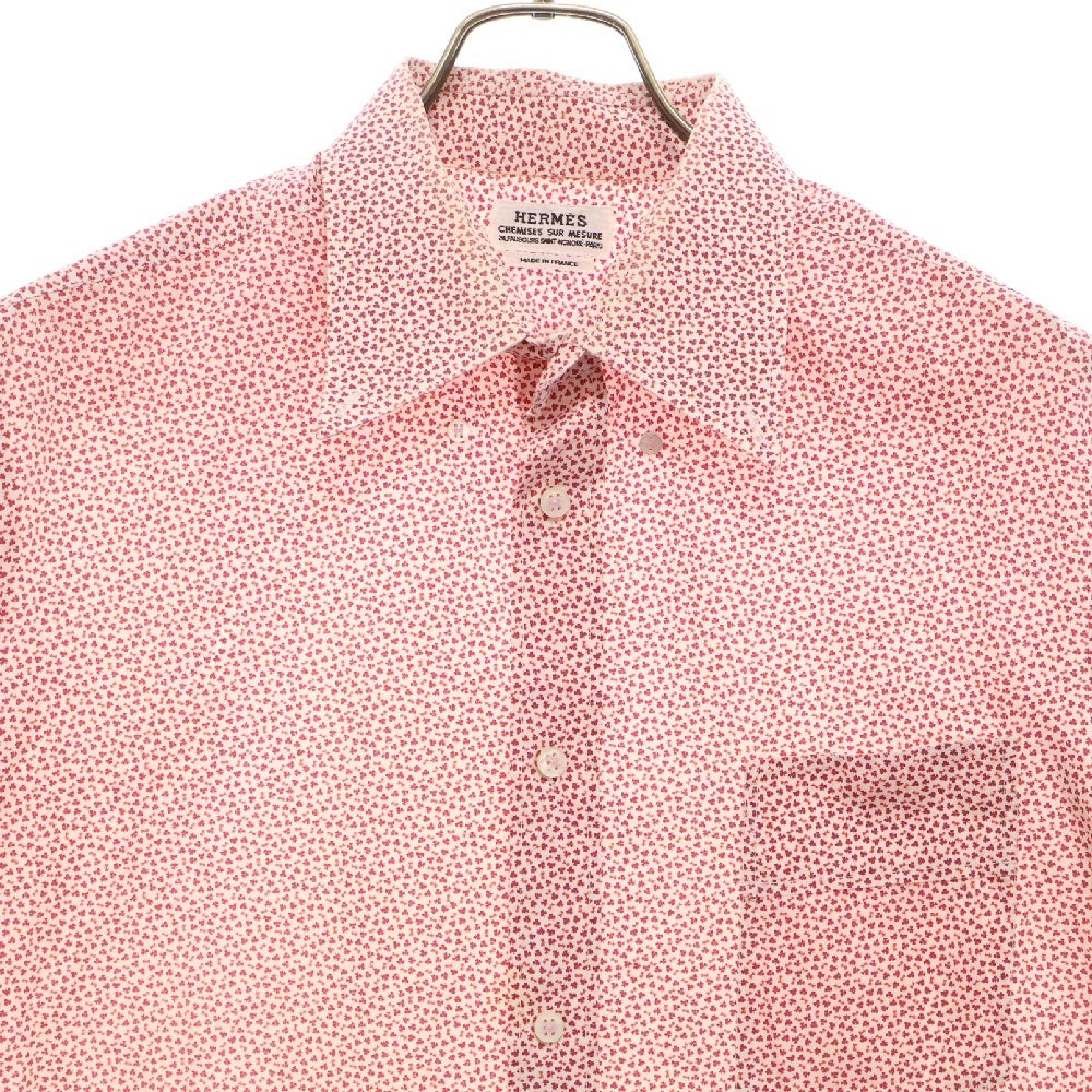 HERMES(エルメス) CHEMISES SUR MESURE フランス製 総柄 ボタンダウン 半袖シャツ ピンク