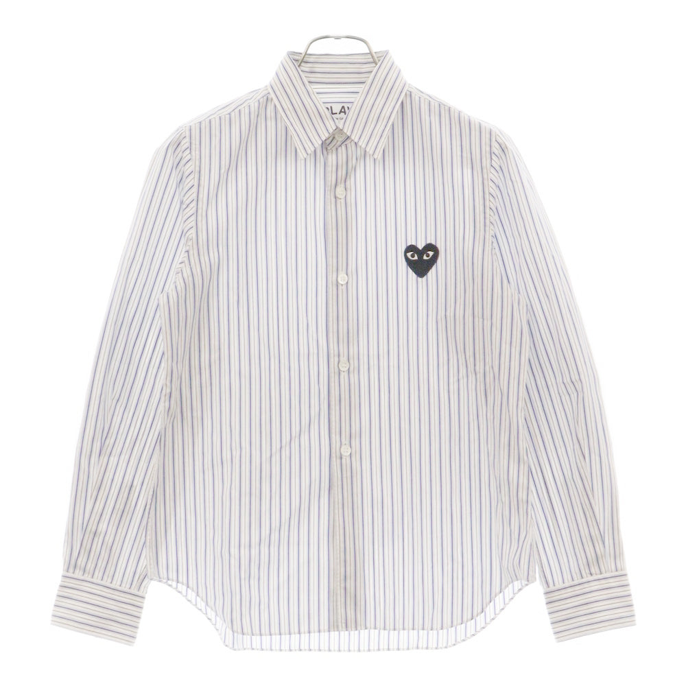 PLAY COMME des GARCONS(プレイコムデギャルソン) HEART MOTIF STRIPE L/S SJHIRT ハートモチーフ ストライプ長袖シャツ ホワイト/ブルー AZ-B005