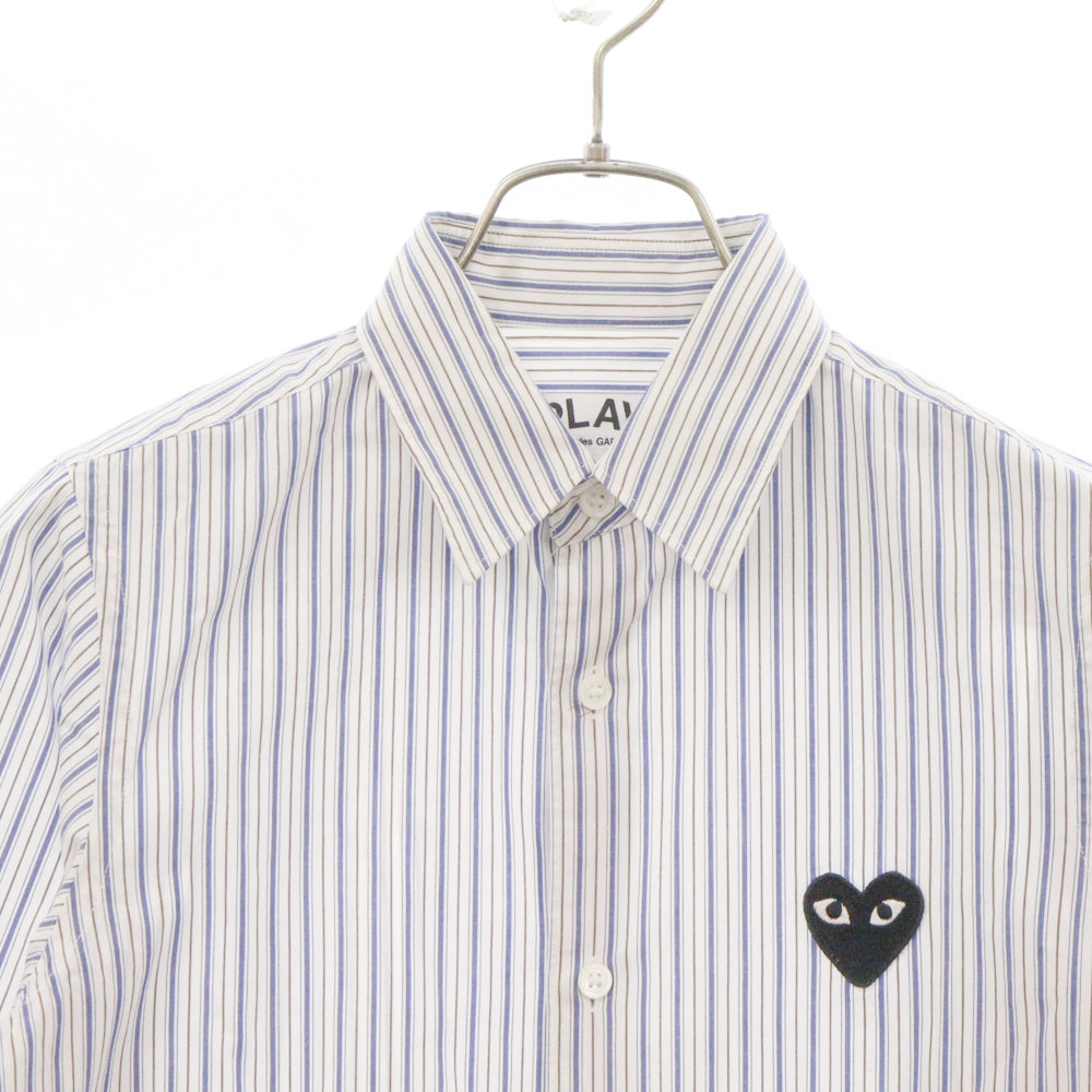PLAY COMME des GARCONS(プレイコムデギャルソン) HEART MOTIF STRIPE L/S SJHIRT ハートモチーフ ストライプ長袖シャツ ホワイト/ブルー AZ-B005