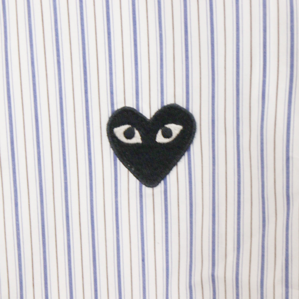 PLAY COMME des GARCONS(プレイコムデギャルソン) HEART MOTIF STRIPE L/S SJHIRT ハートモチーフ ストライプ長袖シャツ ホワイト/ブルー AZ-B005
