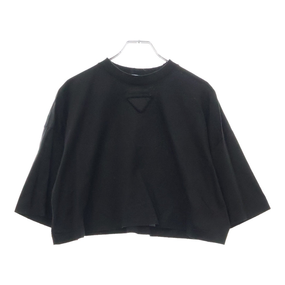 PRADA(プラダ) CROPPED JERSEY TEE ロゴワッペン クロップドダメージ半袖Tシャツ ブラック レディース 3560A S212 1Y99