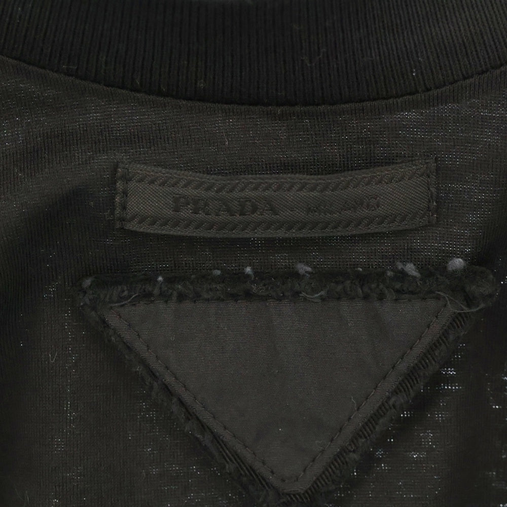 PRADA(プラダ) CROPPED JERSEY TEE ロゴワッペン クロップドダメージ半袖Tシャツ ブラック レディース 3560A S212 1Y99