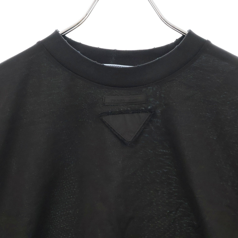 PRADA(プラダ) CROPPED JERSEY TEE ロゴワッペン クロップドダメージ半袖Tシャツ ブラック レディース 3560A S212 1Y99