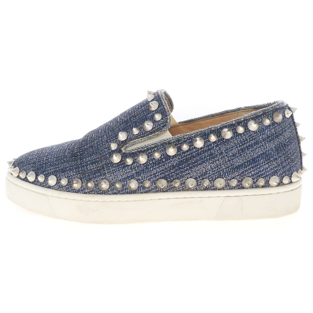 CHRISTIAN LOUBOUTIN(クリスチャンルブタン) PIK BOAT ラメスタッズ ローカットスニーカー スリッポン ブルー レディース