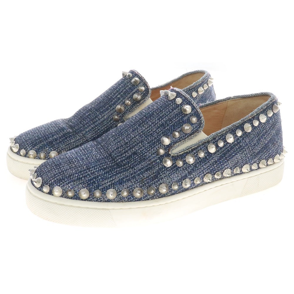 CHRISTIAN LOUBOUTIN(クリスチャンルブタン) PIK BOAT ラメスタッズ ローカットスニーカー スリッポン ブルー レディース