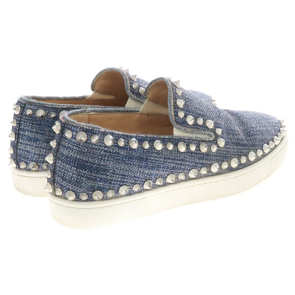 CHRISTIAN LOUBOUTIN(クリスチャンルブタン) PIK BOAT ラメスタッズ ローカットスニーカー スリッポン ブルー レディース