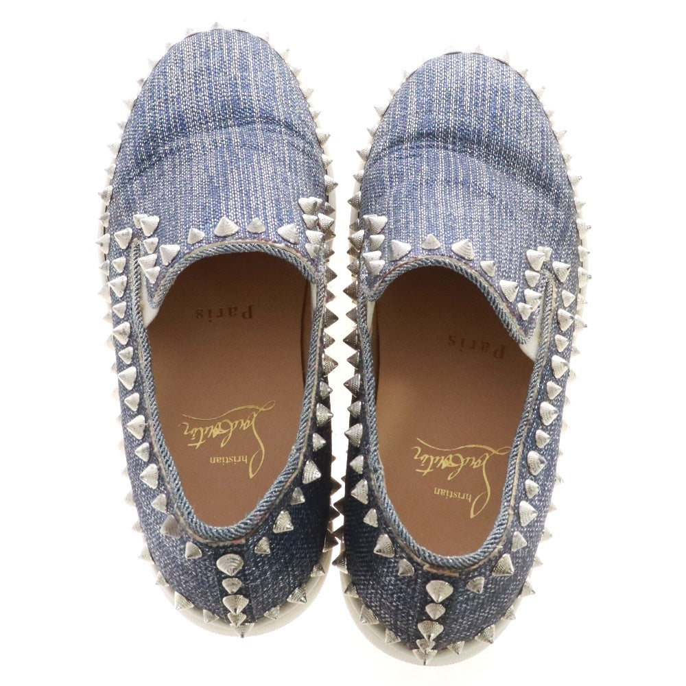 CHRISTIAN LOUBOUTIN(クリスチャンルブタン) PIK BOAT ラメスタッズ ローカットスニーカー スリッポン ブルー レディース