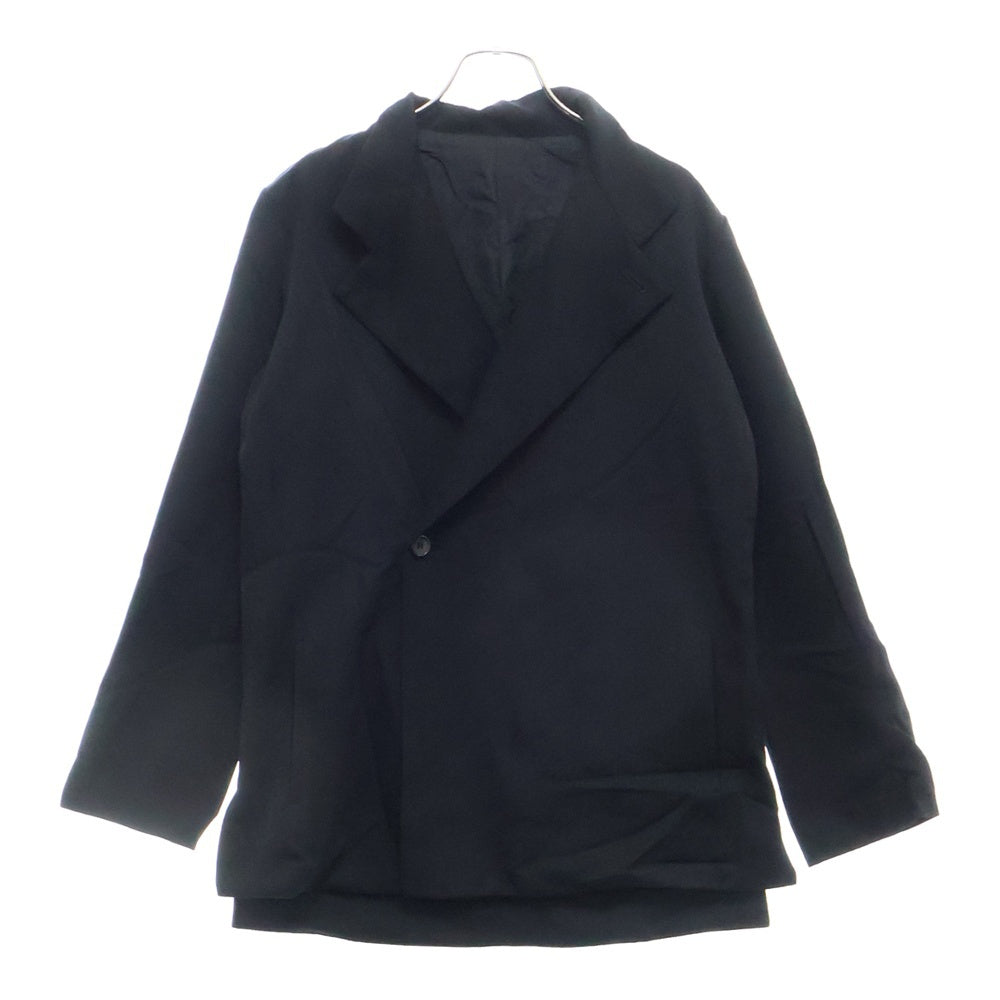 Yohji Yamamoto + NOIR(ヨウジヤマモトプリュスノアール) 変形デザイン スタンドカラー ウール ダブルジャケット ブラック レディース NA-J11-100