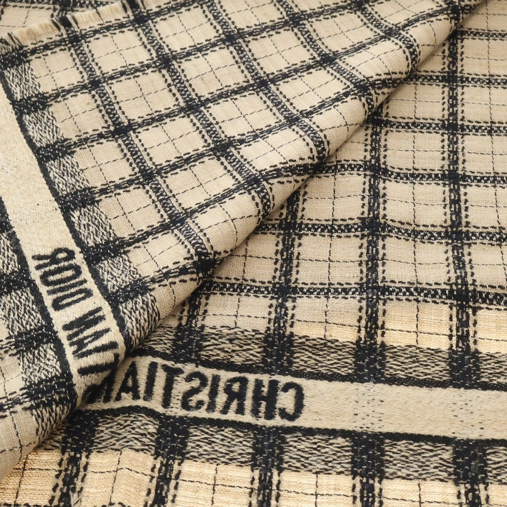 Christian Dior(クリスチャンディオール) 格子柄 ロゴ ウールシルク フリンジ ストール ベージュ/ブラック レディース 02DNC303I120
