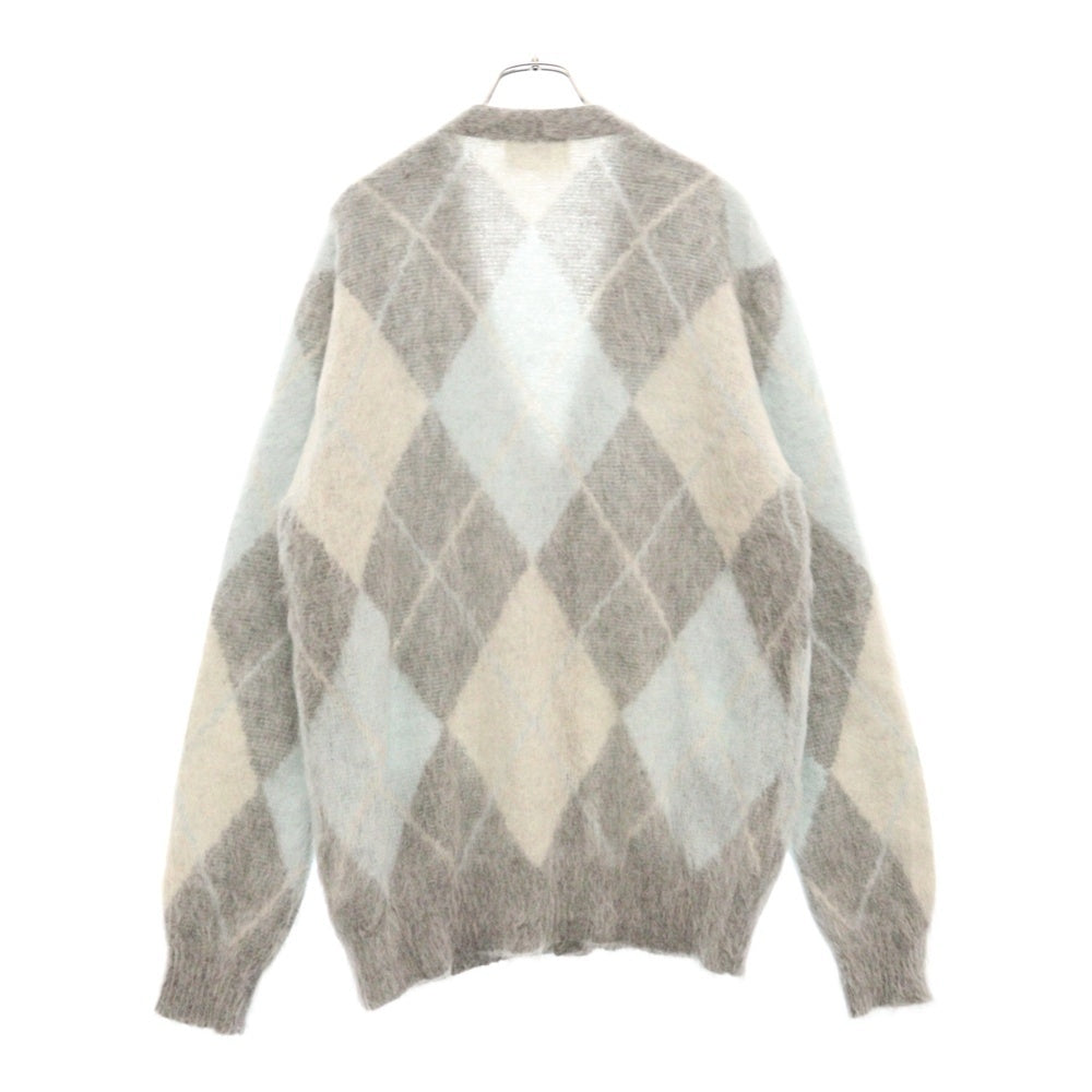 AMI Alexandre Mattiussi(アミアレクサンドルマテュッシ) Argyle Brushed Cardigan モヘア混 ウール ブラッシュド ダイヤモンドカット カーディガン グレー UKC018.KN0030