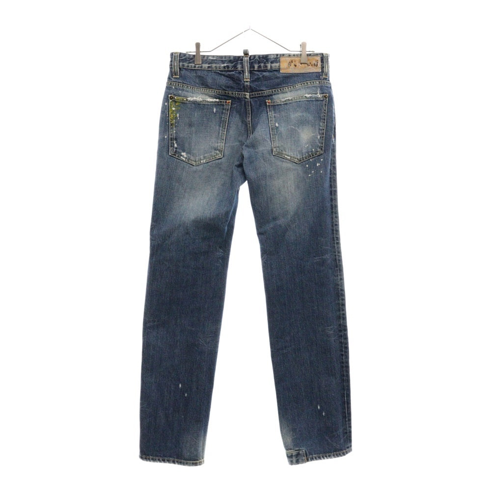 DSQUARED2(ディースクエアード) ダメージ加工 ハンドステッチ ボタンフライ ストレートデニムパンツ ジーンズ インディゴ 71LA140