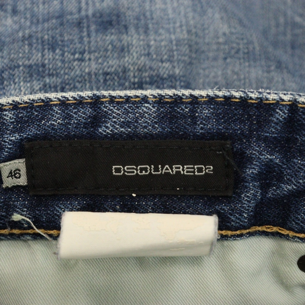 DSQUARED2(ディースクエアード) ダメージ加工 ハンドステッチ ボタンフライ ストレートデニムパンツ ジーンズ インディゴ 71LA140