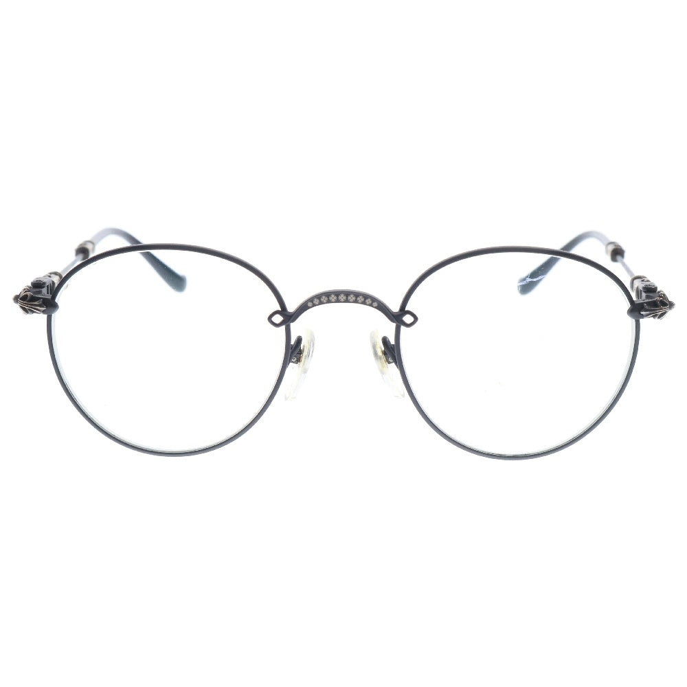 CHROME HEARTS(クロムハーツ) BUBBA-A クロステンプルメタルフレームラウンドサングラス メガネ 眼鏡 シルバー/ブラック