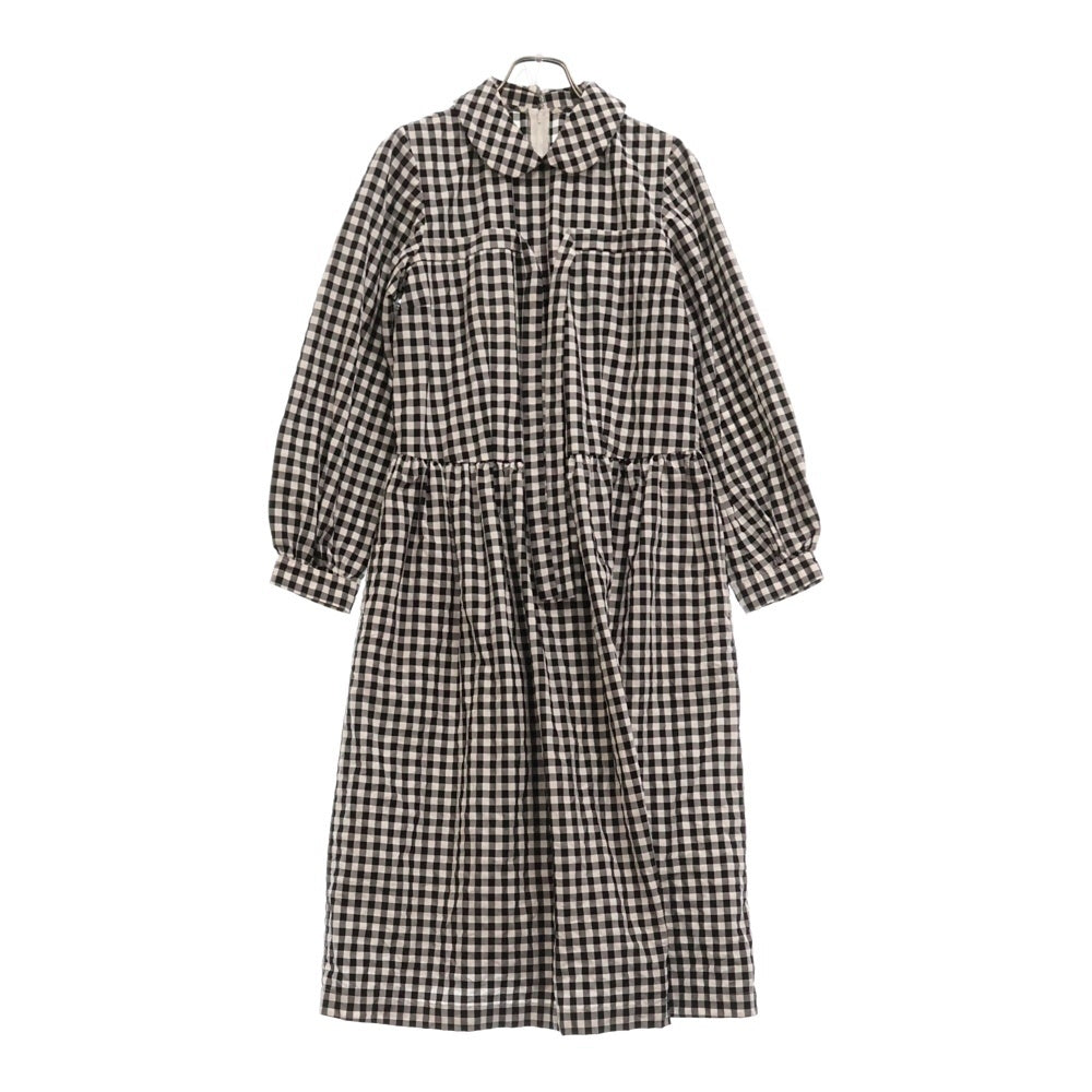 COMME DES GARCONS GIRL(コムデギャルソンガール) 23SS ギンガムチェック柄 丸襟 ナイロンポリ ロングワンピース ブラック/ホワイト レディース NK-O009