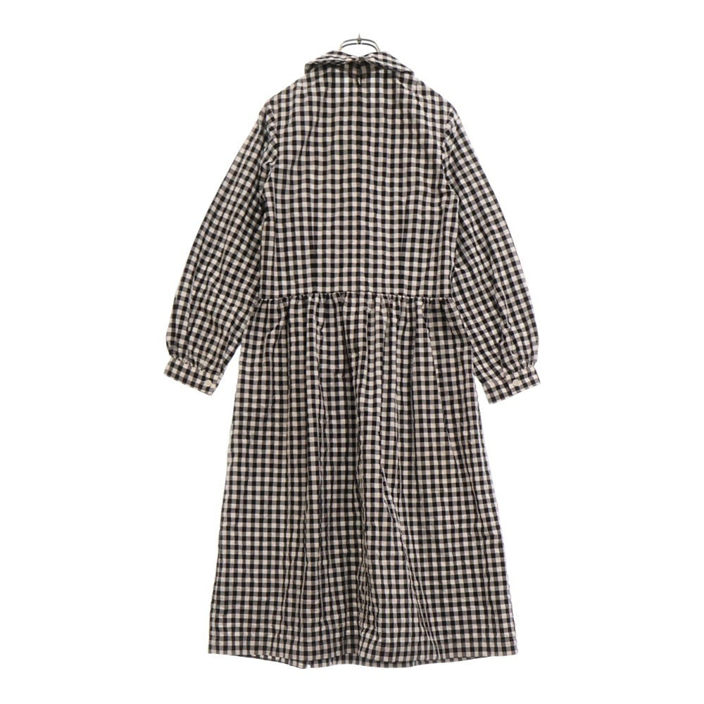 COMME DES GARCONS GIRL(コムデギャルソンガール) 23SS ギンガムチェック柄 丸襟 ナイロンポリ ロングワンピース ブラック/ホワイト レディース NK-O009