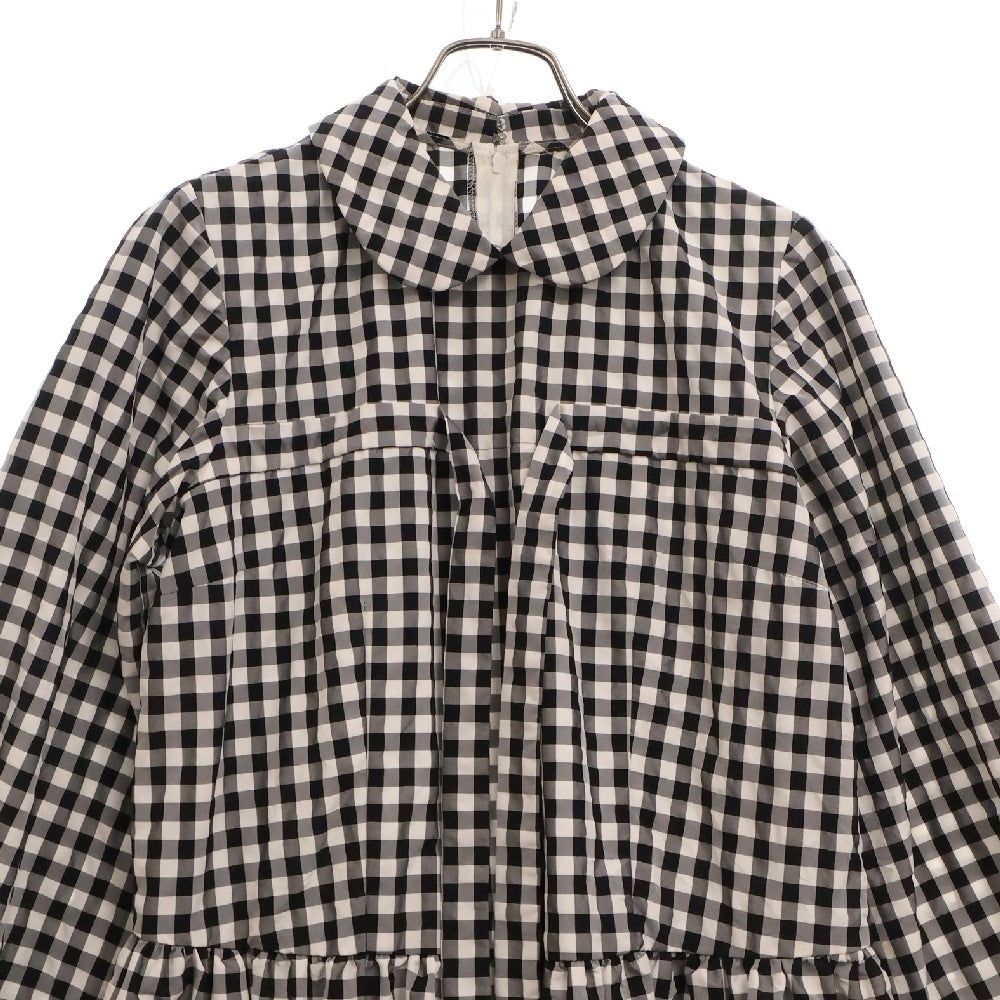 COMME DES GARCONS GIRL(コムデギャルソンガール) 23SS ギンガムチェック柄 丸襟 ナイロンポリ ロングワンピース ブラック/ホワイト レディース NK-O009