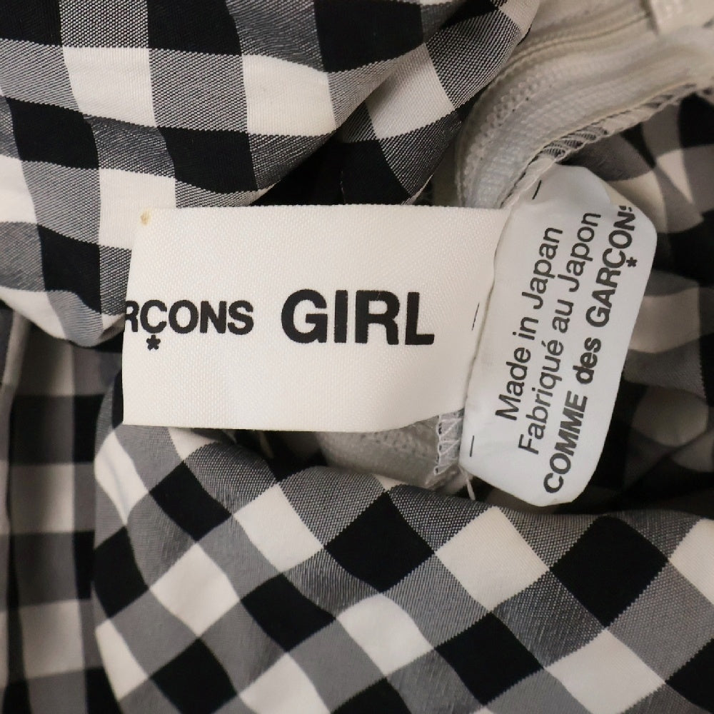 COMME DES GARCONS GIRL(コムデギャルソンガール) 23SS ギンガムチェック柄 丸襟 ナイロンポリ ロングワンピース ブラック/ホワイト レディース NK-O009