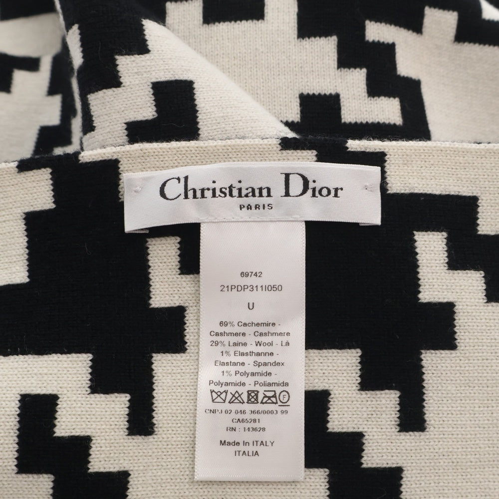 Christian Dior(クリスチャンディオール) Digital Chidori Cashmere Stole デジタル千鳥柄 カシミア混ウール マフラー ストール ホワイト/ブラック レディース 21PDP311I050