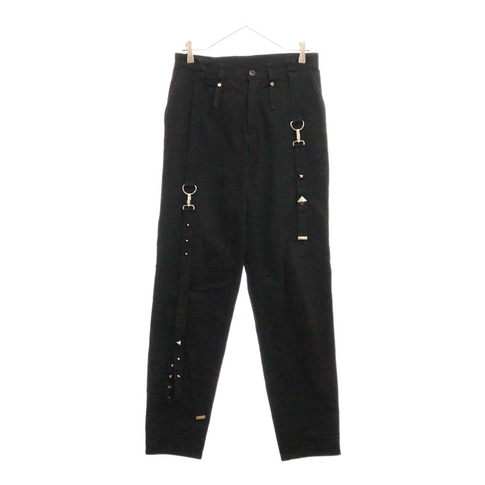 B Yohji Yamamoto(ビー ヨウジヤマモト) スタッズ装飾 ボンテージ ストレッチ テーパード デニムパンツ ブラック ND-P62-003