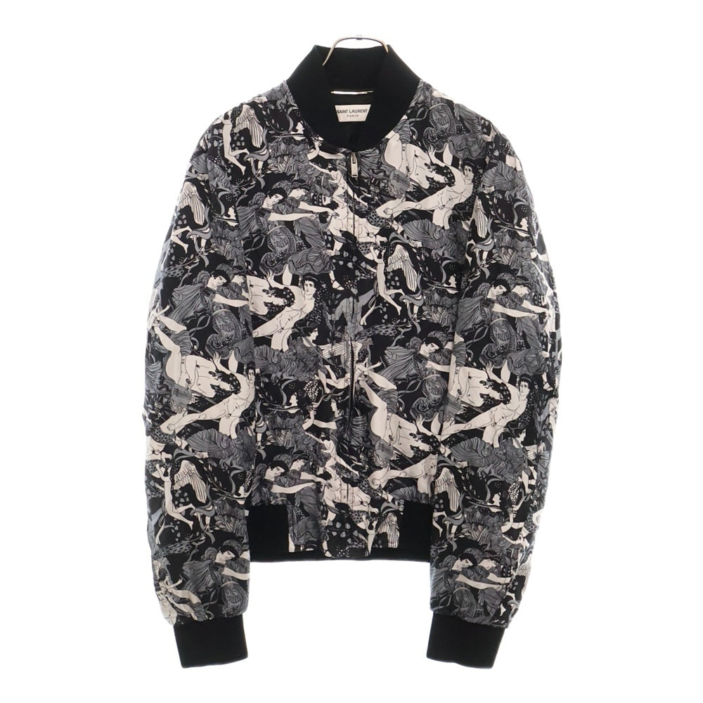 SAINT LAURENT PARIS(サンローランパリ) PRINTED SILK BOMBER JACKET 総柄 プリンテッド シルク ボンバージャケット ブラック/ホワイト 505991 Y356S