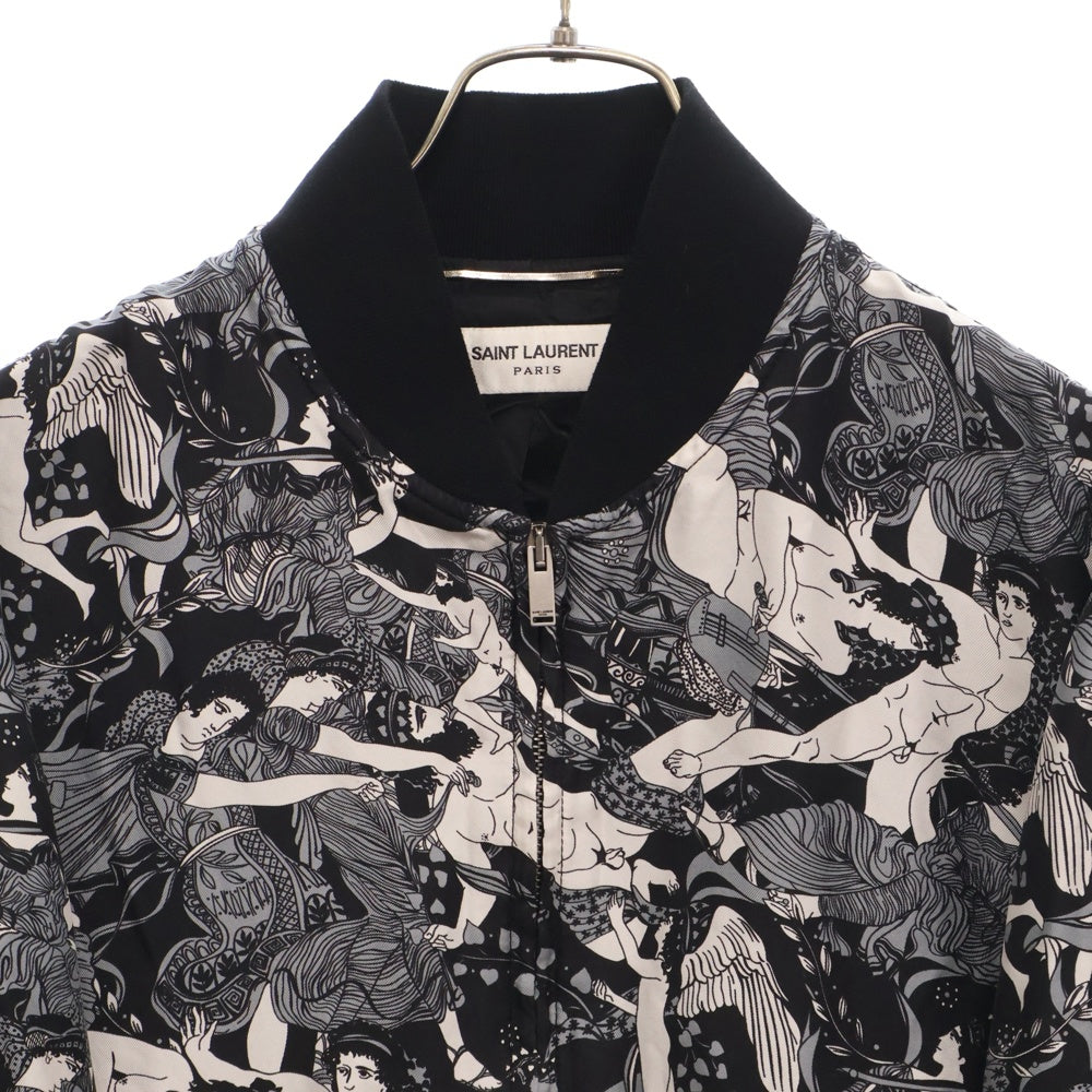 SAINT LAURENT PARIS(サンローランパリ) PRINTED SILK BOMBER JACKET 総柄 プリンテッド シルク ボンバージャケット ブラック/ホワイト 505991 Y356S