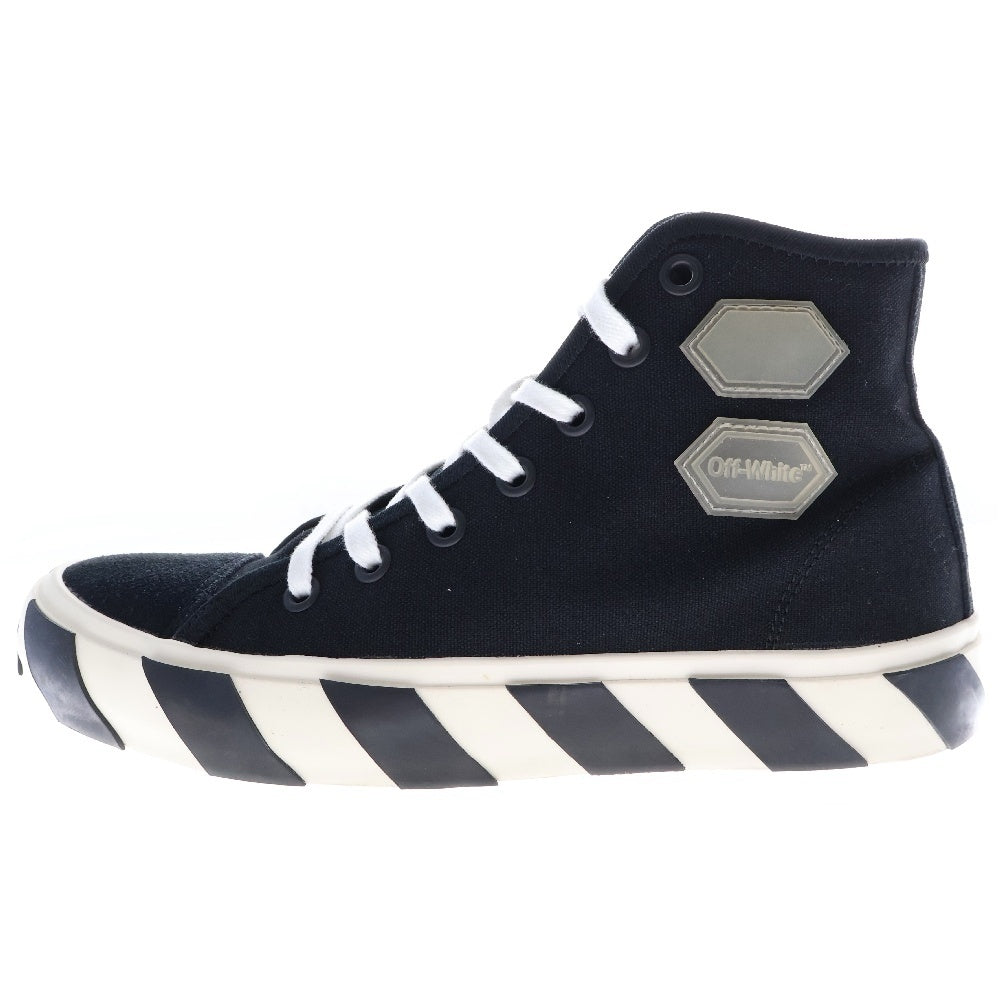 OFF-WHITE(オフホワイト) VULCANISED STRIPED HI TOP キャンバス ストライプ ハイカットスニーカー ブラック/ホワイト OMIA110R19C210351098