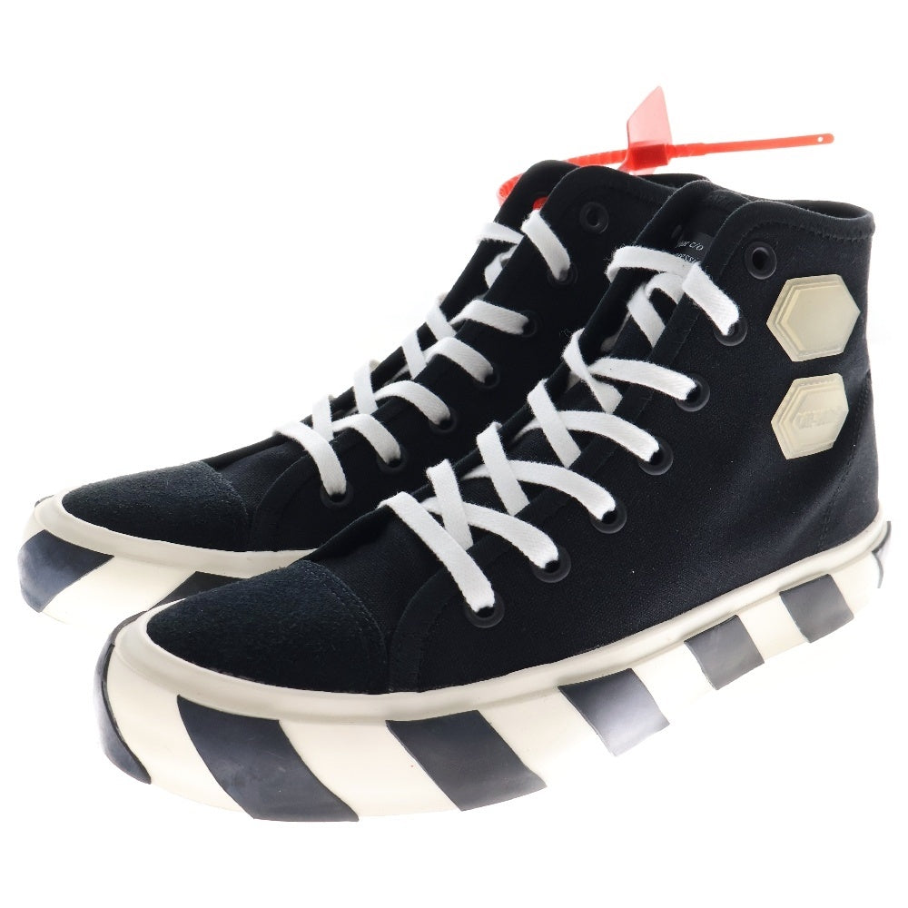 OFF-WHITE(オフホワイト) VULCANISED STRIPED HI TOP キャンバス ストライプ ハイカットスニーカー ブラック/ホワイト OMIA110R19C210351098