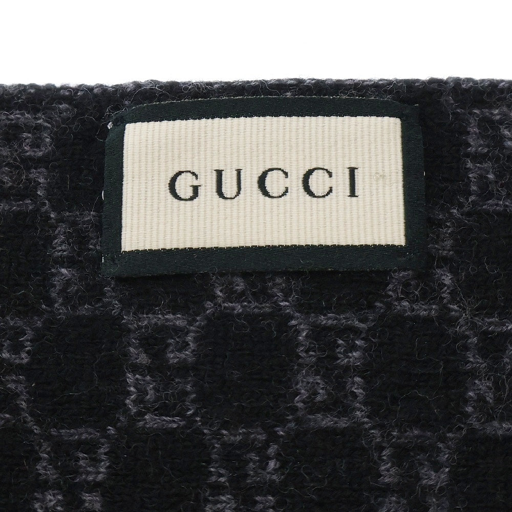 GUCCI(グッチ) GG ロゴ ストライプ ウール マフラー ストール グレー/ブラック 438253 3G206