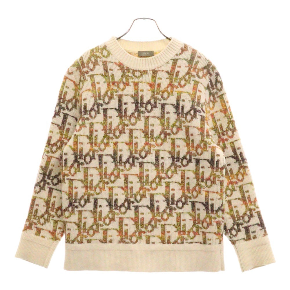 DIOR(ディオール) 21AW オブリーク総柄 クルーネックニットセーター 193M638AT344 イエロー/ホワイト