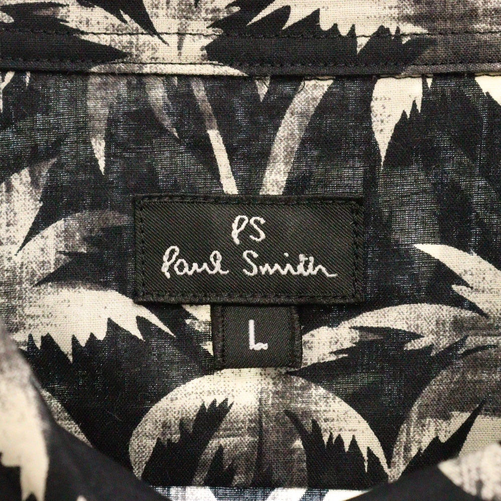 PS Paul Smith(ピーエスバイポールスミス) ヤシ柄 ロングスリーブ 長袖シャツ ブラック MK.163609